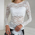 Women's Long Sleeve T-shirt – Slim Fit – Floral Lace – Elegant and Sheer
