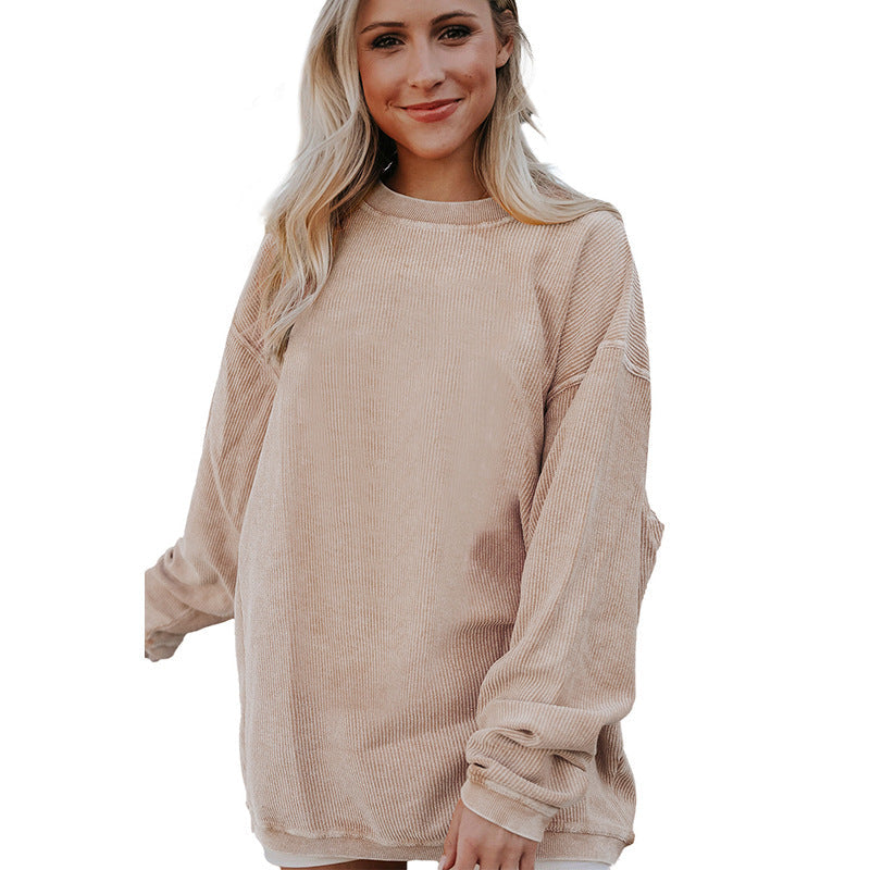 Relaxed Ribbed Drop Shoulder Sweatshirt