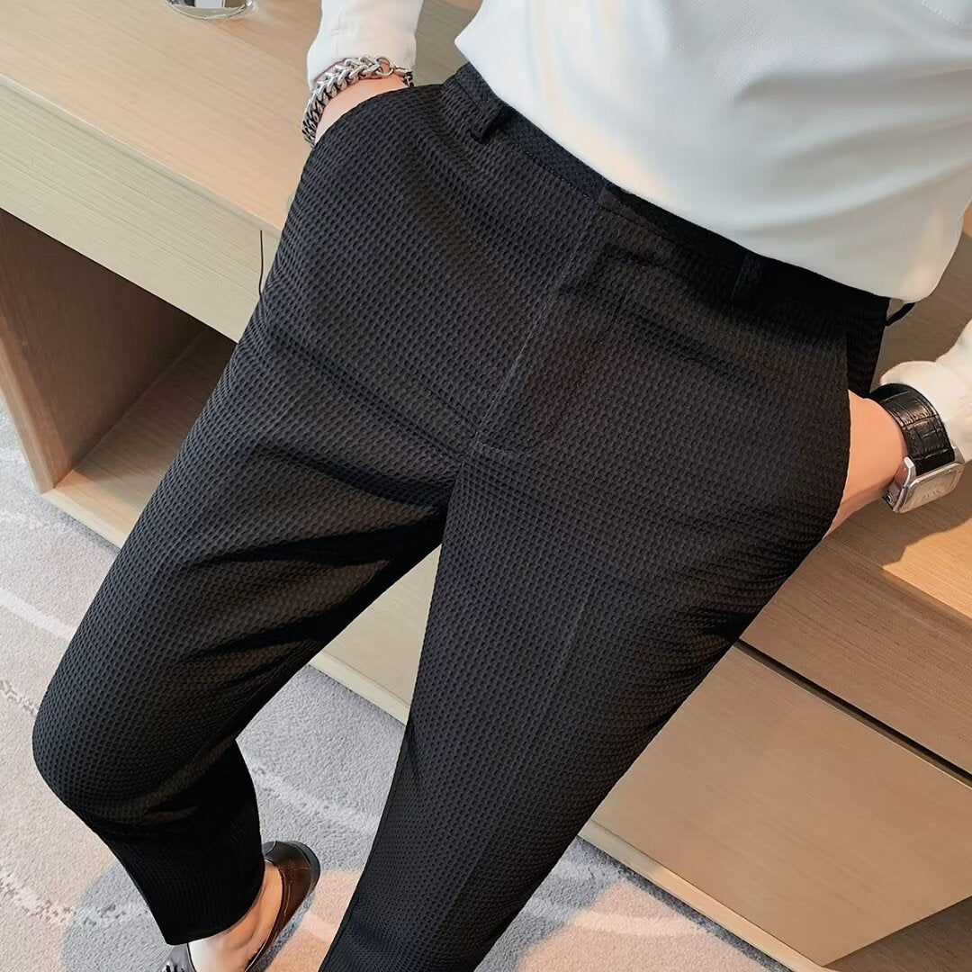 Men's Cropped Trousers – Slim Fit – Textured Lightweight Fabric – Tapered Leg