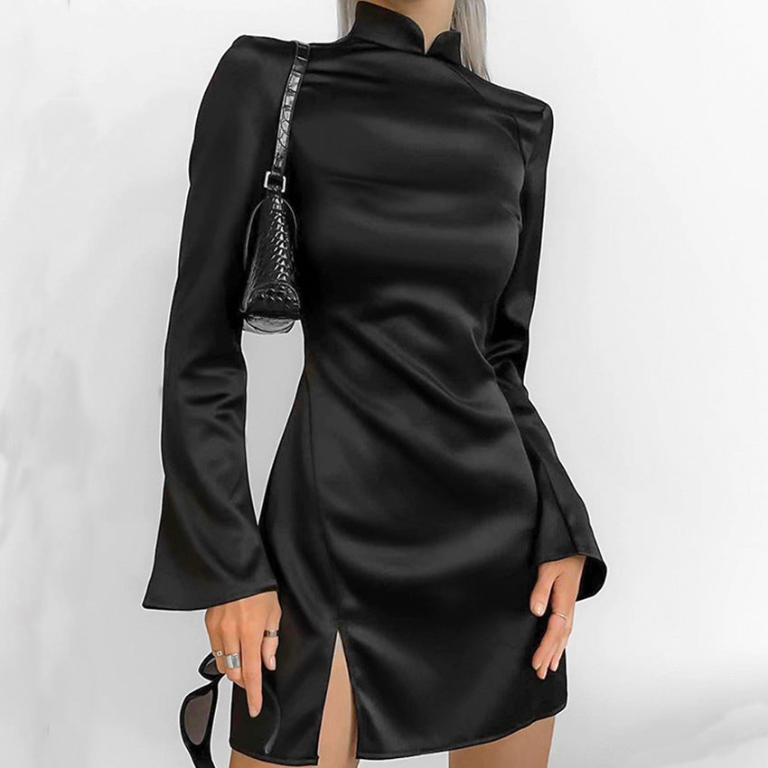 Satin Tailored Bell Sleeve Mini Dress