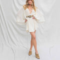 Women's Cover-Up Dress – 100% Cotton – Loose Fit – V-Neck – 3/4 Sleeves – Mini Length