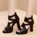 Women's Sandals with High Heels – Block Heel – Cutout Design – Peep Toe – Ankle Strap