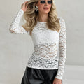 Women's Long Sleeve T-shirt – Slim Fit – Floral Lace – Elegant and Sheer