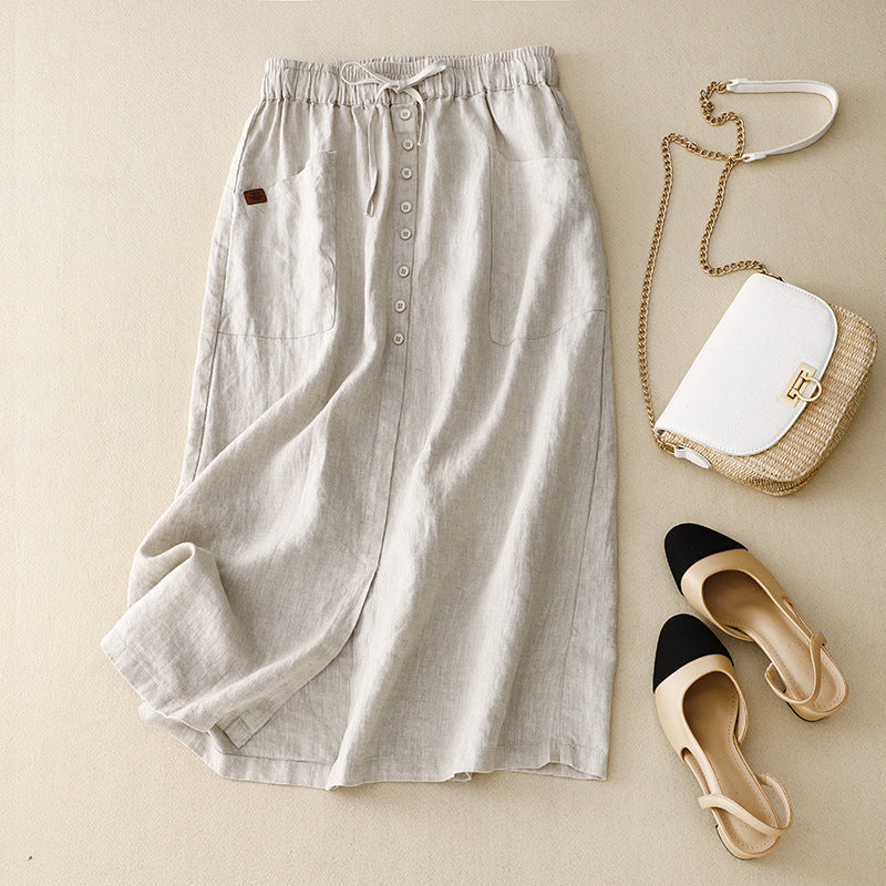 Lace Waist A-Line Mid-Length Skirt