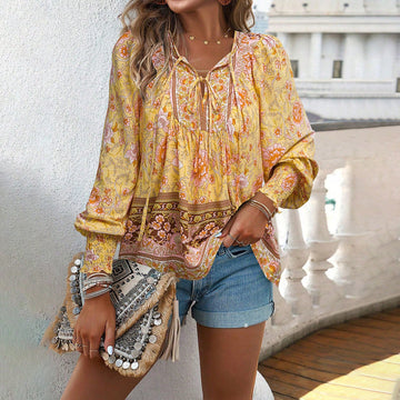 Light Rayon Relaxed Fit Boho Print Blouse