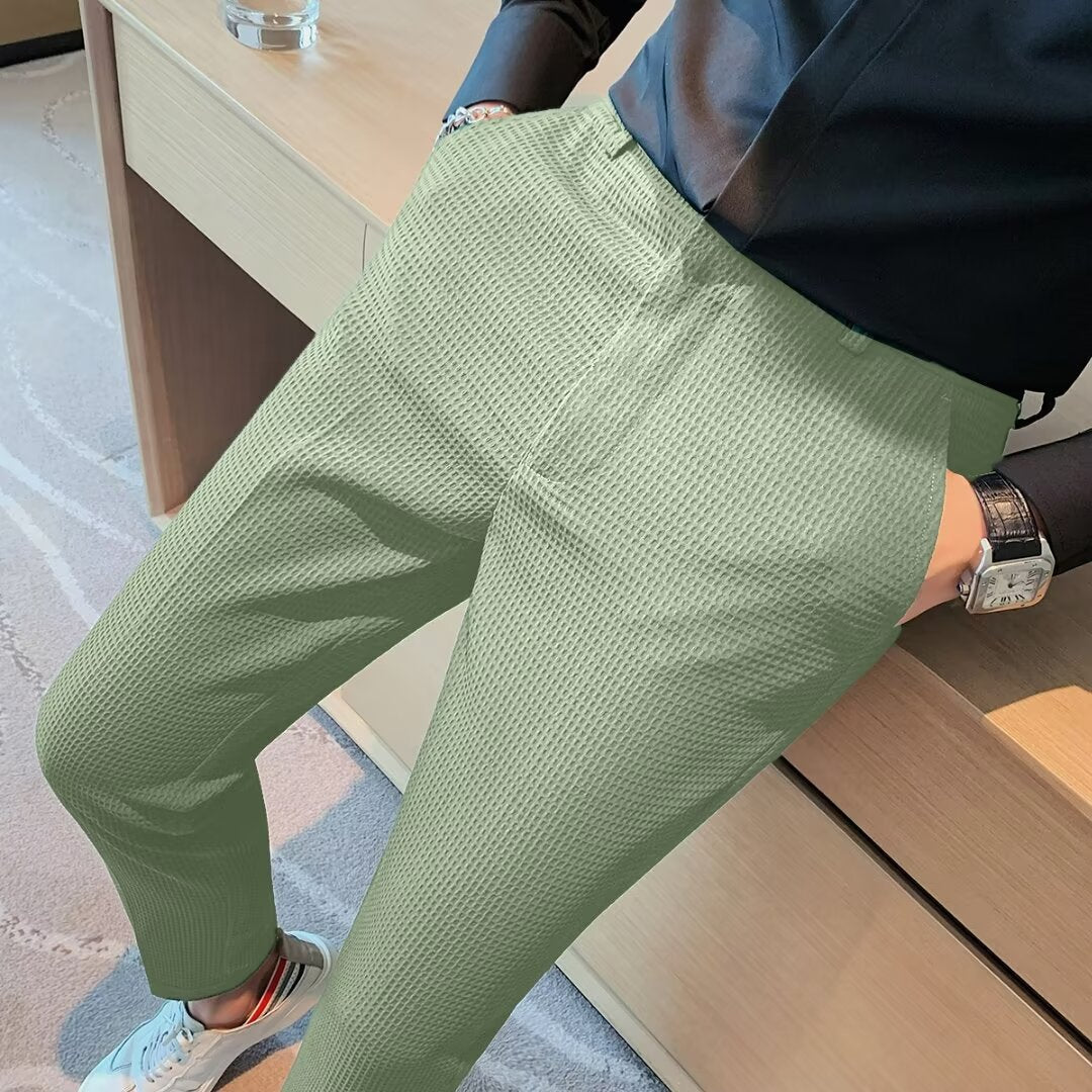 Men's Cropped Trousers – Slim Fit – Textured Lightweight Fabric – Tapered Leg