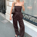 Women's Set with Strapless Top and Wide Pants – Fitted Waist – Elegant Fit