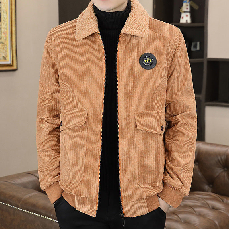 Men's Jacket – Corduroy with Sherpa Lining – Relaxed Fit – Zipper – Ribbed Edges