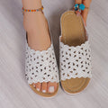 Women's Sandals – Open Toe – Floral Cutout – Low Heel – Breathable Comfort Fit