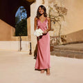 Dress for Women – Evening Dress in Satin – Slim Fit – V-Neck – Sleeveless – Backless