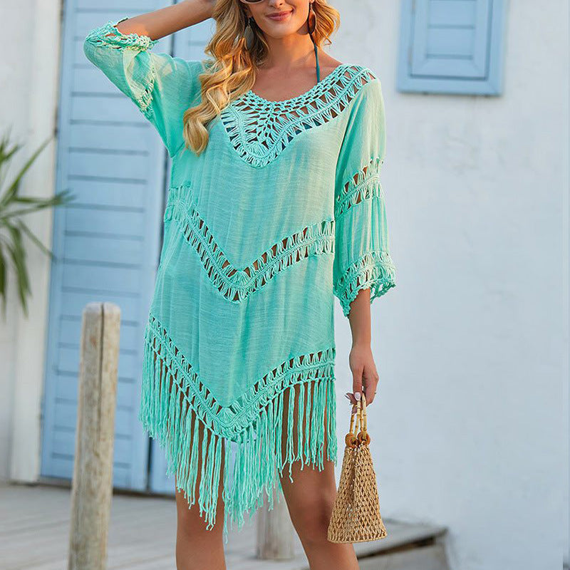 Cotton Blend Crochet Trim Relaxed Cover-Up Dress