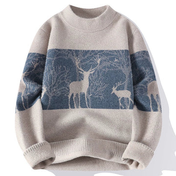 Deer Pattern Mock Neck Pullover Sweater
