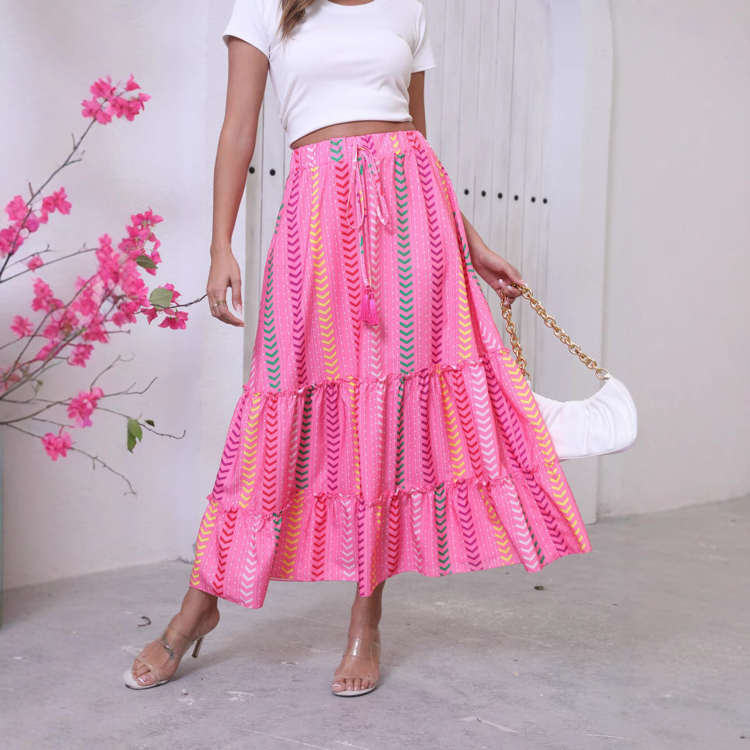 Cotton Feel Tiered Boho Maxi Skirt
