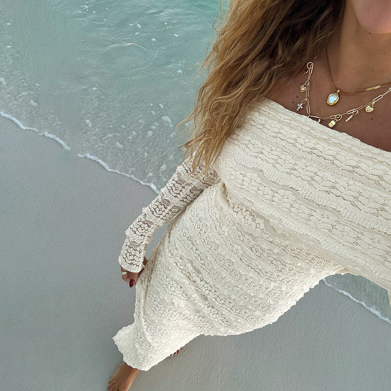 Lace Off-Shoulder Slim Fit Maxi Dress