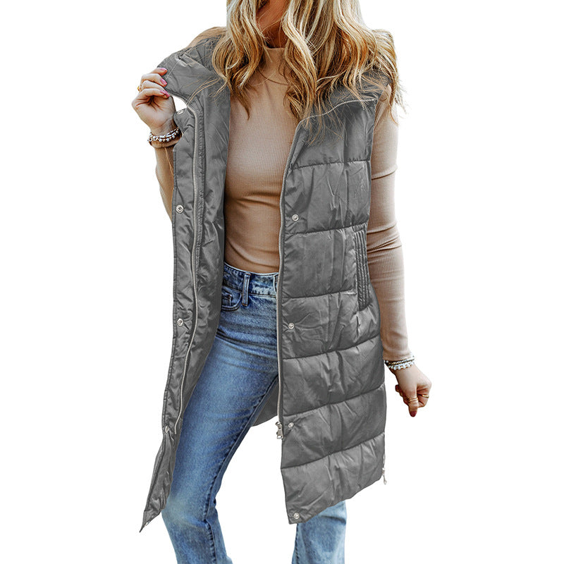 Quilted Hooded Relaxed Fit Long Vest