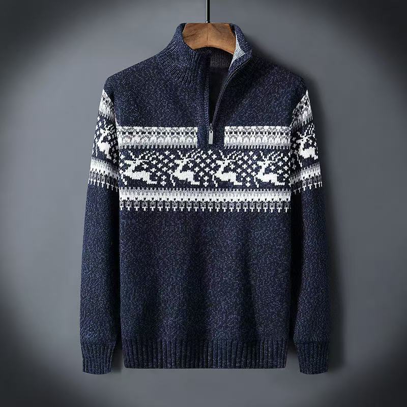 Knit Blend Half-Zip Nordic Sweater