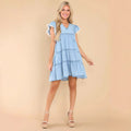 Women's Dress – Denim A-line Mini – Relaxed Fit – Ruffle Sleeves and Pleat Stitching