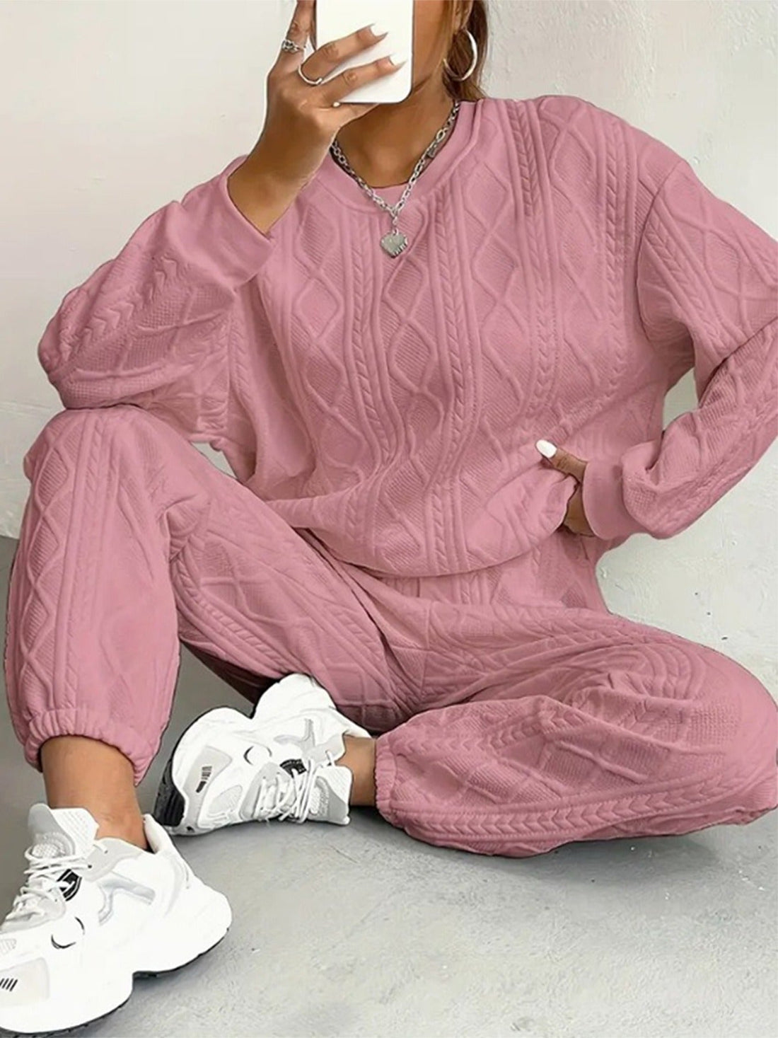Two-Piece Cable Knit Relaxed Fit Lounge Set