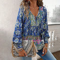 Women's Blouse – Light Rayon – Relaxed Fit – Bow Neck – Long Sleeves Boho Print