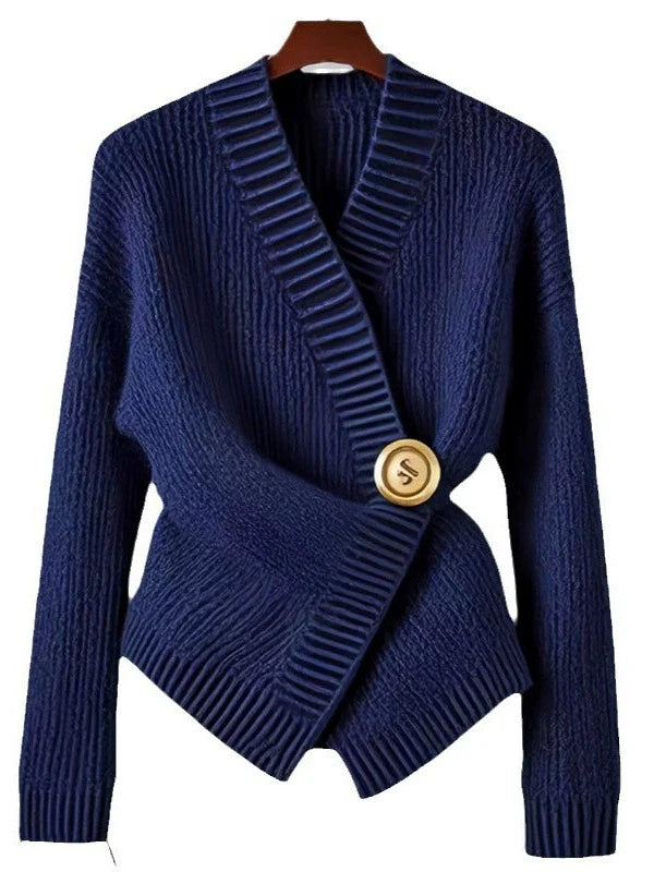 Asymmetrical Hem Ribbed Knit Wrap Sweater Top