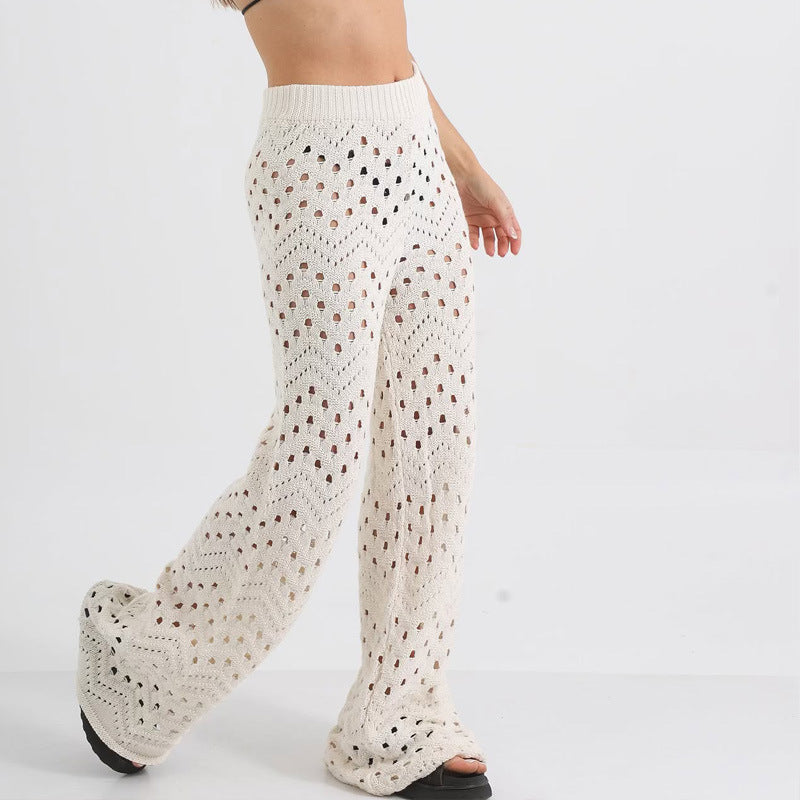 Open Short-Sleeved Wide-Leg Knit Set