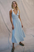 Women's Maxi Dress – Lightweight Cotton – Deep V-Neck – Adjustable Straps – With Pockets
