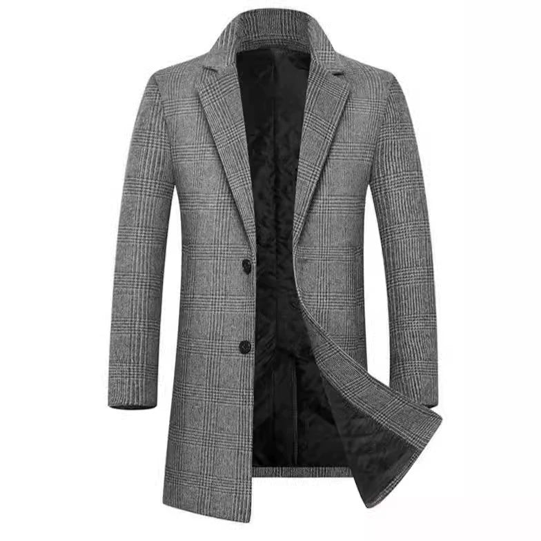 Wool Blend Quilted Lining Plaid Overcoat