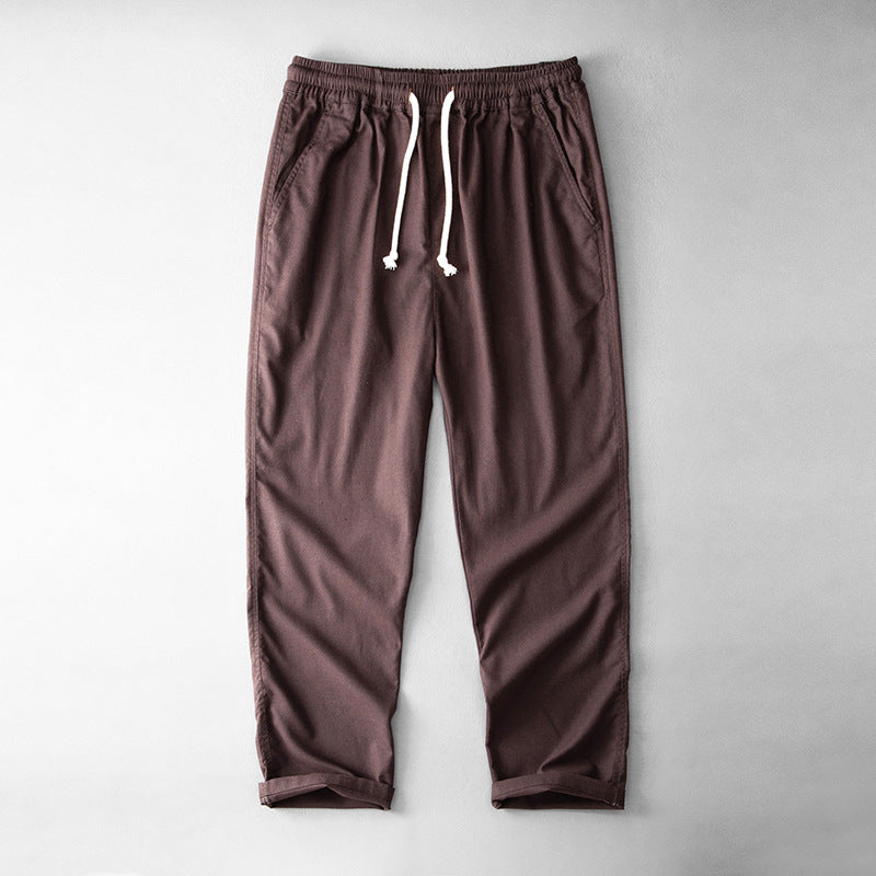 Men's Trousers – Linen Blend – Loose Fit – Straight Legs – Elastic Waist with Drawstring