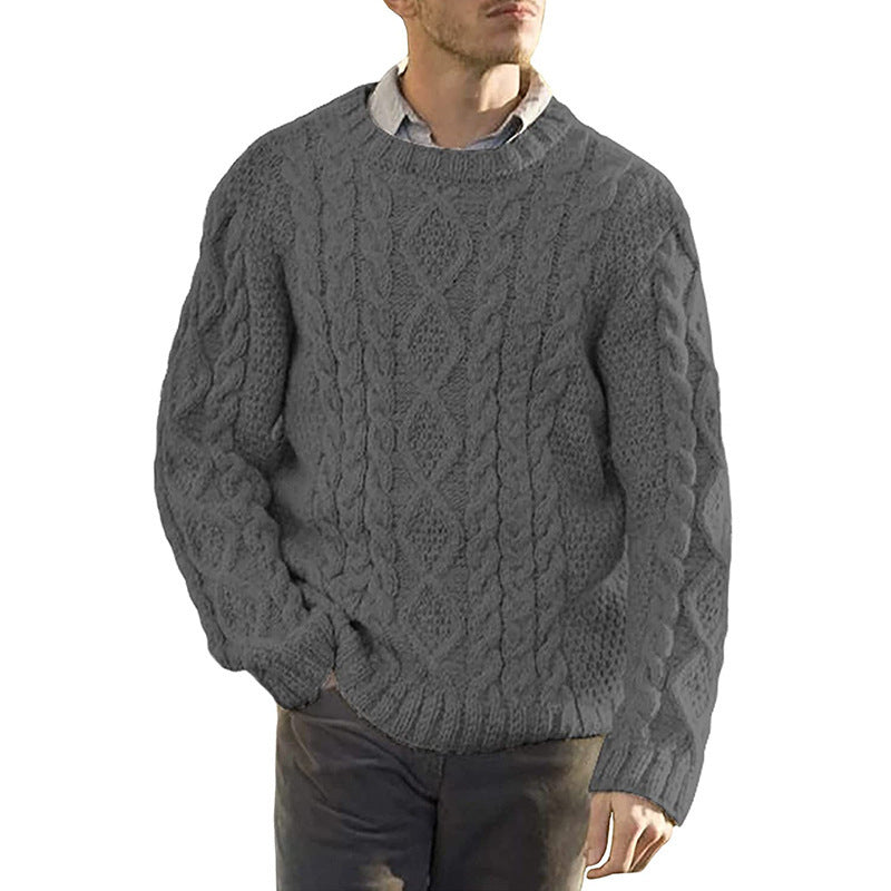 Men's Sweater – Chunky Cable Knit – Oversized Fit – Round Neck Long Sleeve