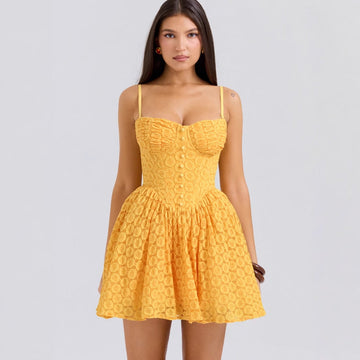 A-Line Lace Jacquard Spaghetti Strap Mini Dress