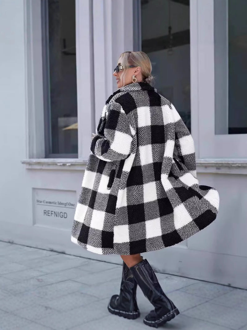 Plaid Plush Sherpa Oversized Long Coat