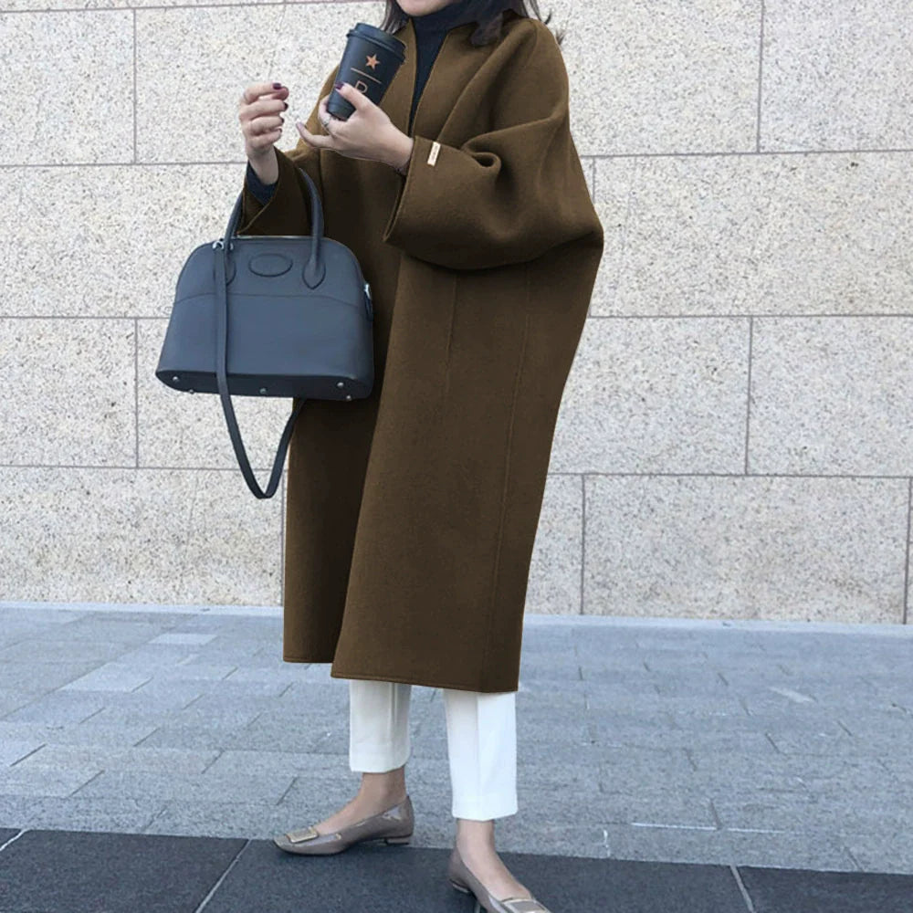 Wool Blend Relaxed Straight Fit Long Coat