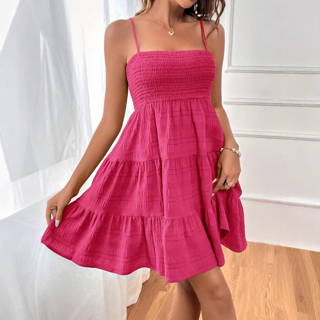 Dress for Women – Smocked Bodice – Sleeveless A-line – Light and Breathable – Short with Ruffles