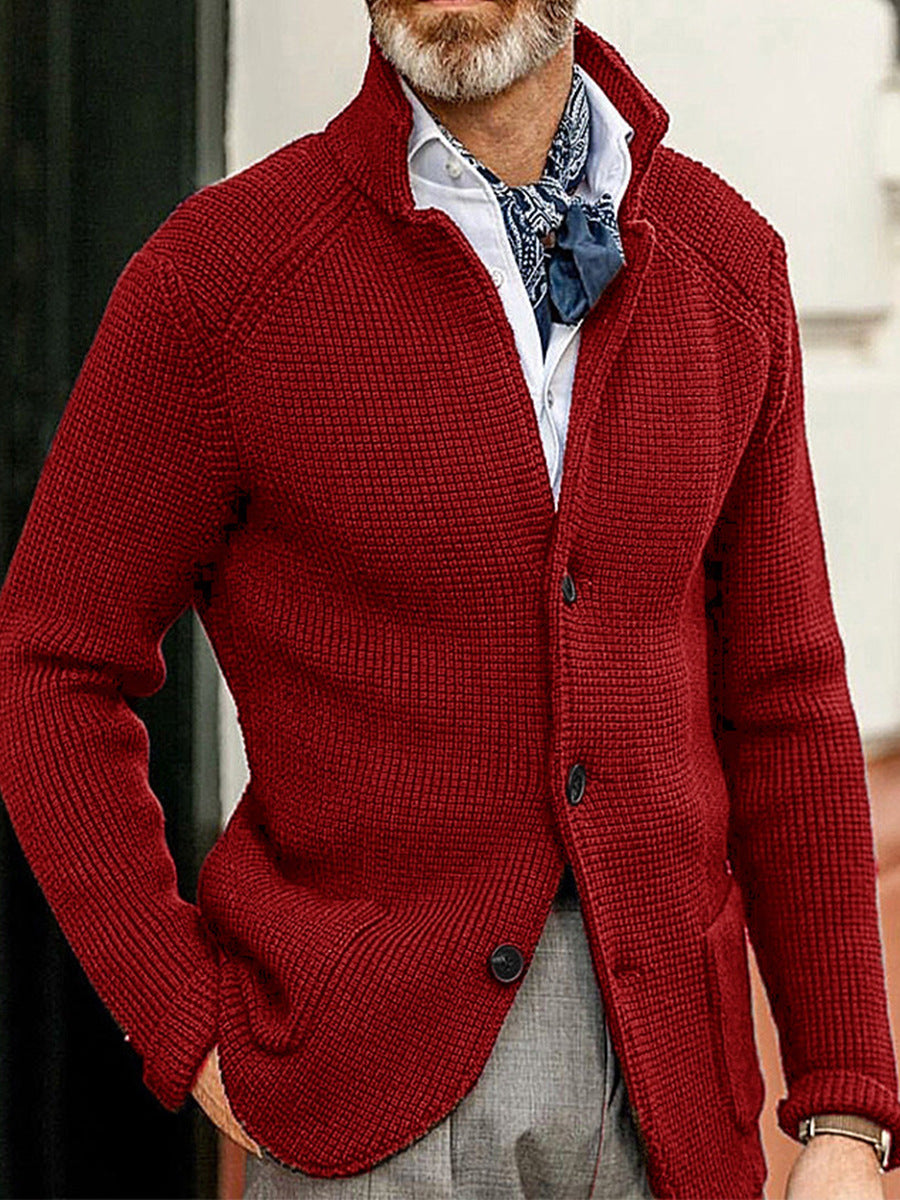 Slim Fit Textured Stand Collar Cardigan