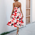 Women's A-line dress – Mid-length – Breathable lightweight material – Geometric pattern – Spaghetti straps