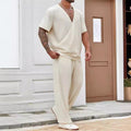Men's Suit – Relaxed Fit – V-neck Short-sleeved Top – Lightweight Long Pants