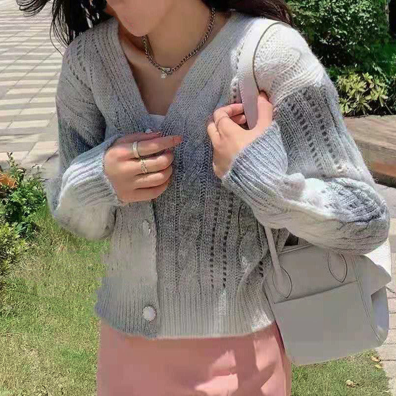 Cable Knit Voluminous Sleeve Relaxed Cardigan