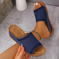 Women's Sandals – Slip-on Wedge Heel – Perforated Strap – Sculpted Edge – Open Heel
