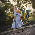 Women's Midi Dress – A-line Fit – Cotton Blend – V-neck with Ruffles – Long Sleeves