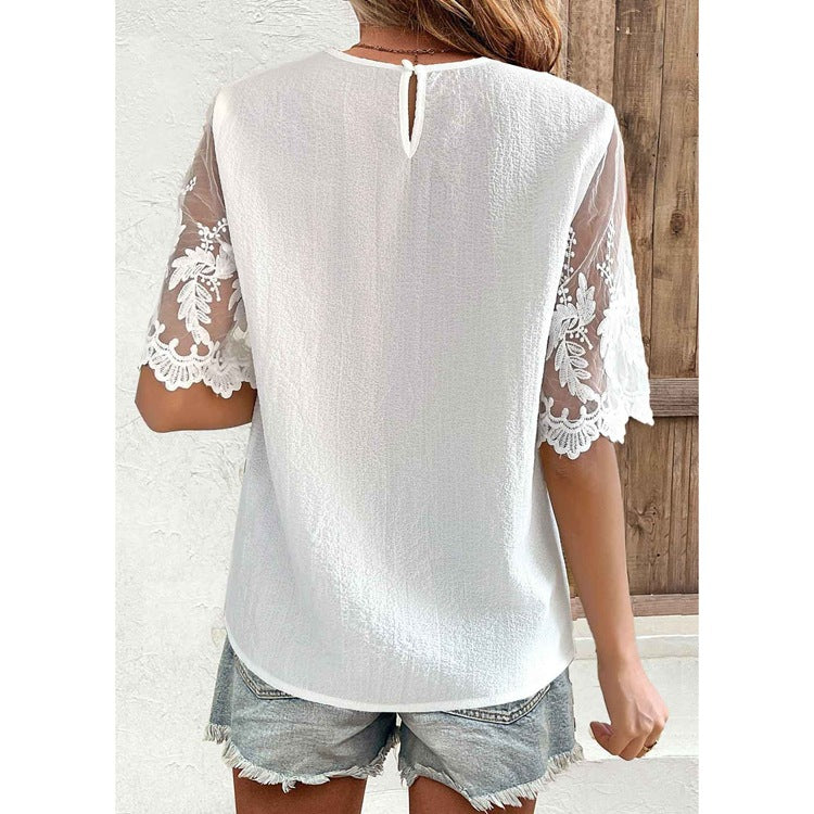 Silky Feel Relaxed Sheer Lace Blouse