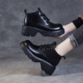 Women's Boots – Genuine Leather – High Shaft – Thick Sole – Lace-Up Closure