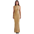 Dress for women – Ribbed knit – Slim fit – Sleeveless – Turtleneck – Mermaid hem