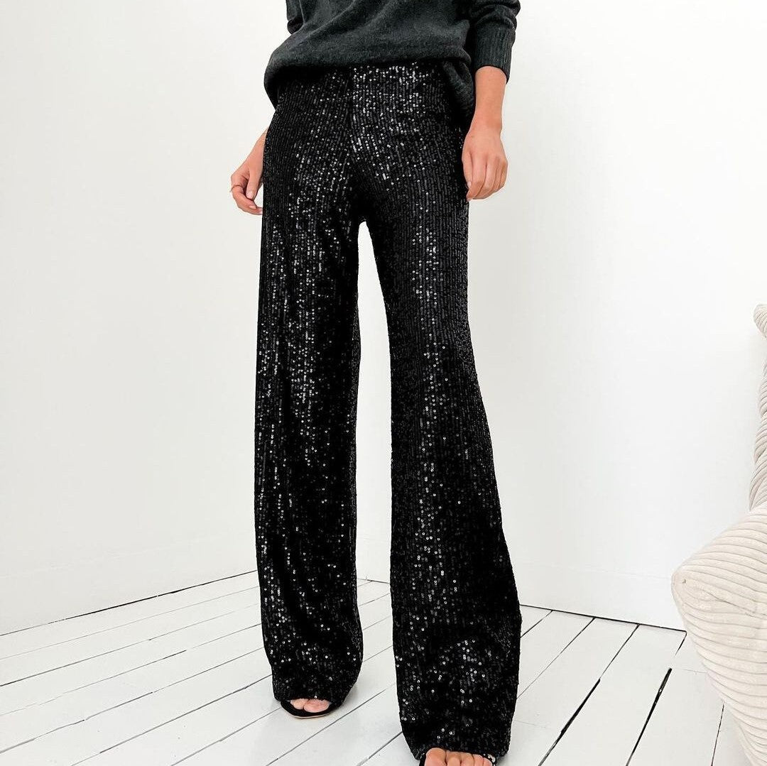 Full Sequin Relaxed Straight-Leg Pants