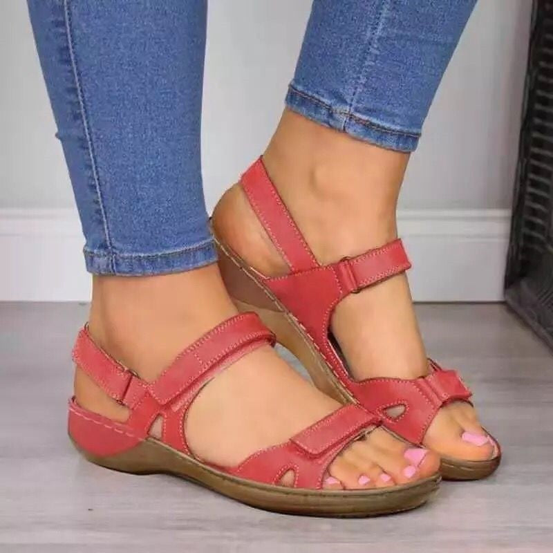 Women's sandals with platform – Adjustable straps – Open toe – Soft leather look