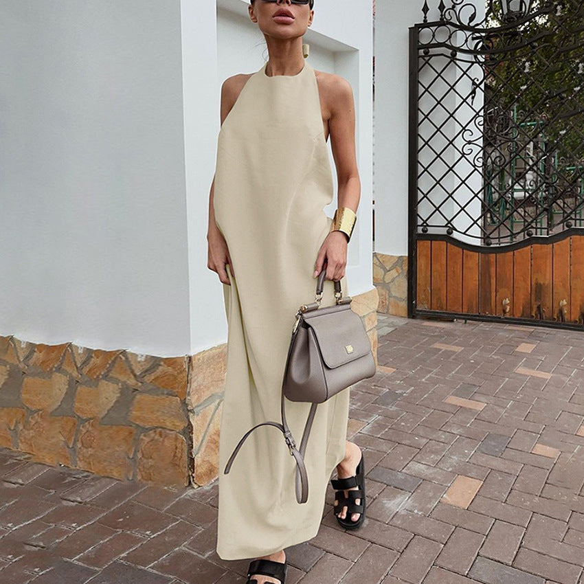 Cotton Linen Halterneck Loose Maxi Dress