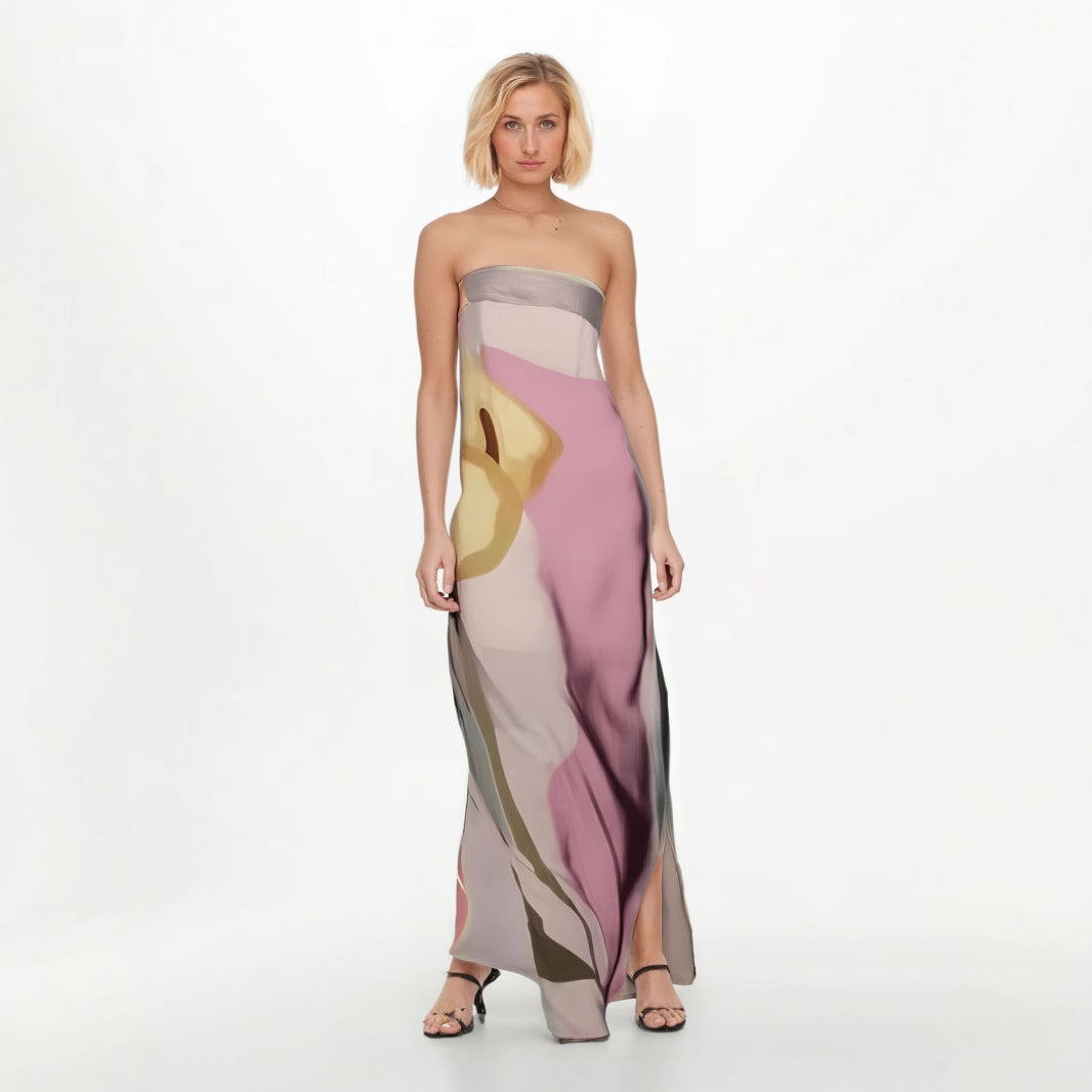 Women's Midi Dress – Strapless – Lightweight – Flowing Fit – Abstract Pattern