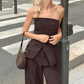 Women's Set with Strapless Top and Wide Pants – Fitted Waist – Elegant Fit