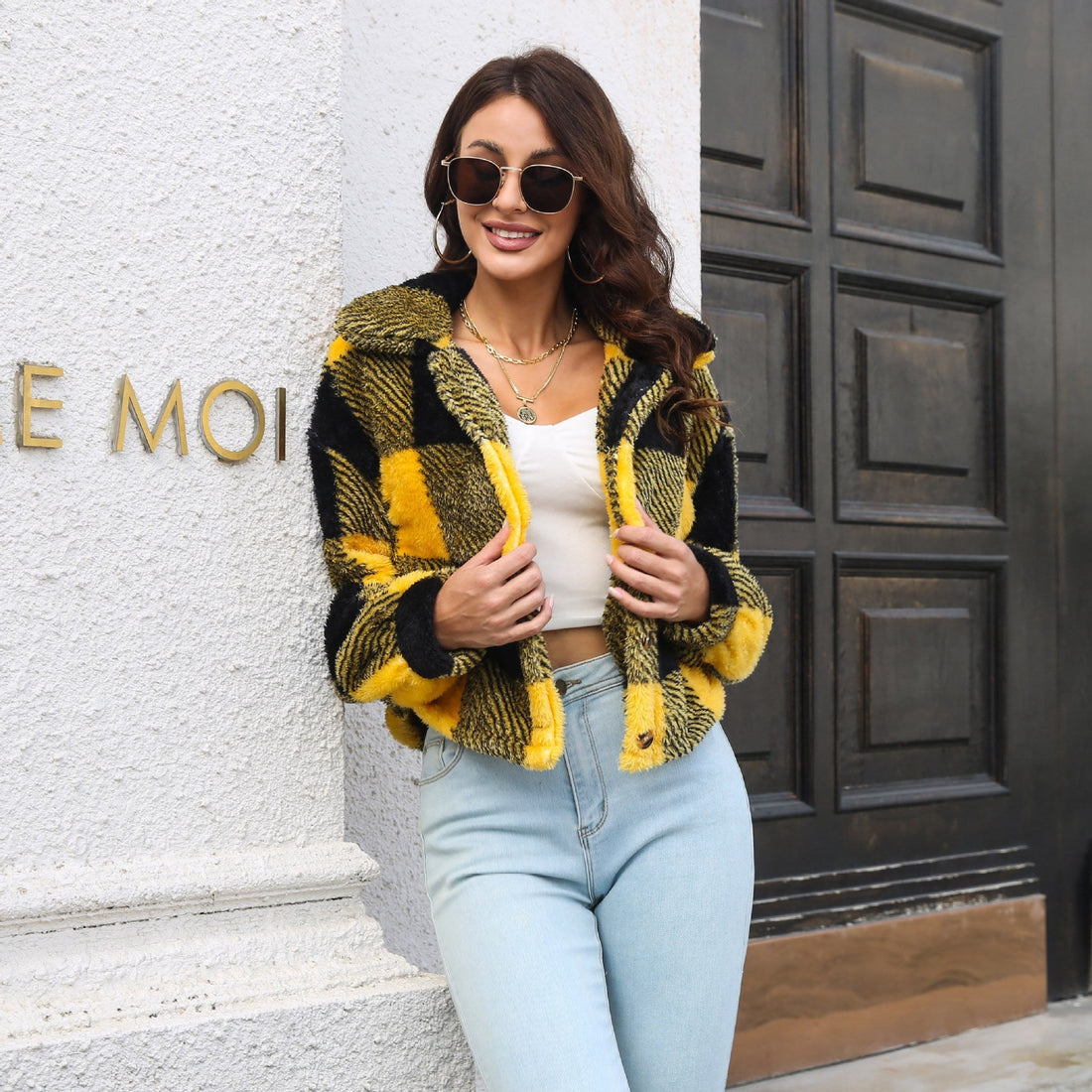 Double Flannel Oversized Cropped Jacket