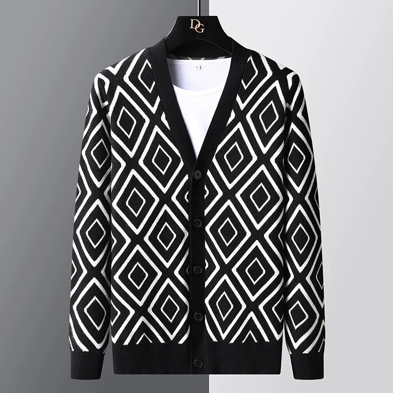 Slim Fit Jacquard Knit Cardigan Sweater