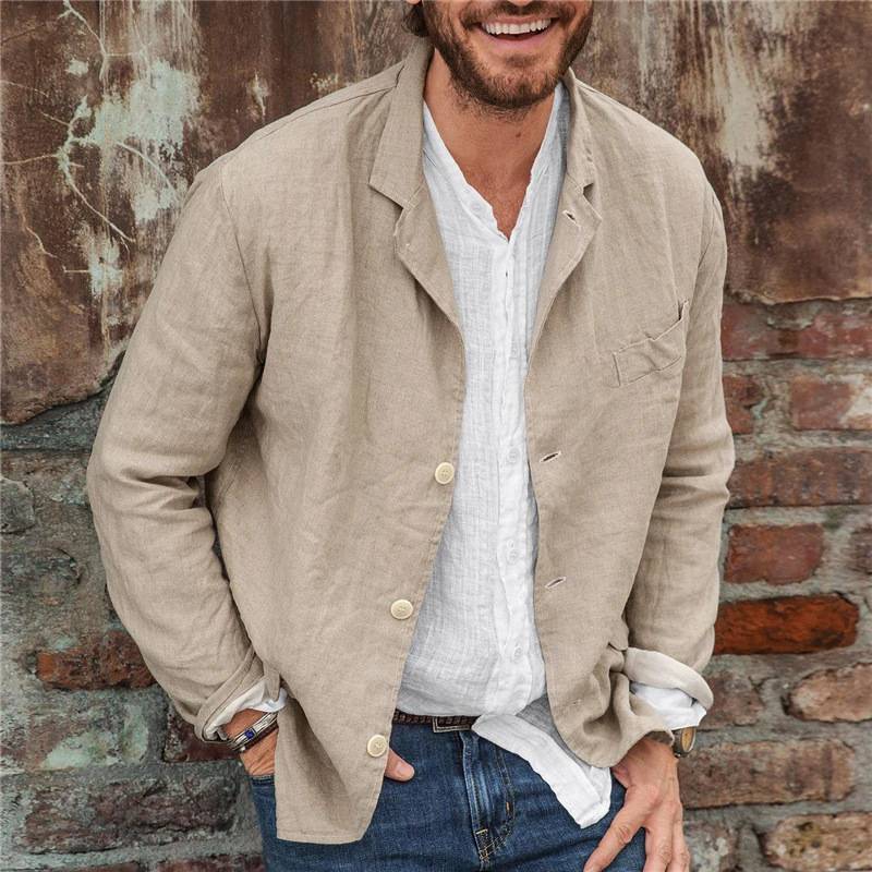 Men's Blazer – Cotton Linen Mix – Relaxed Fit – Lightweight and Breathable Long-Sleeved